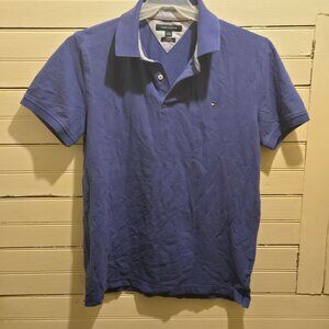 Tommy Hilfiger Polo Shirt Mens L Slim Fit Short Sleeve Blue Classic Cotton